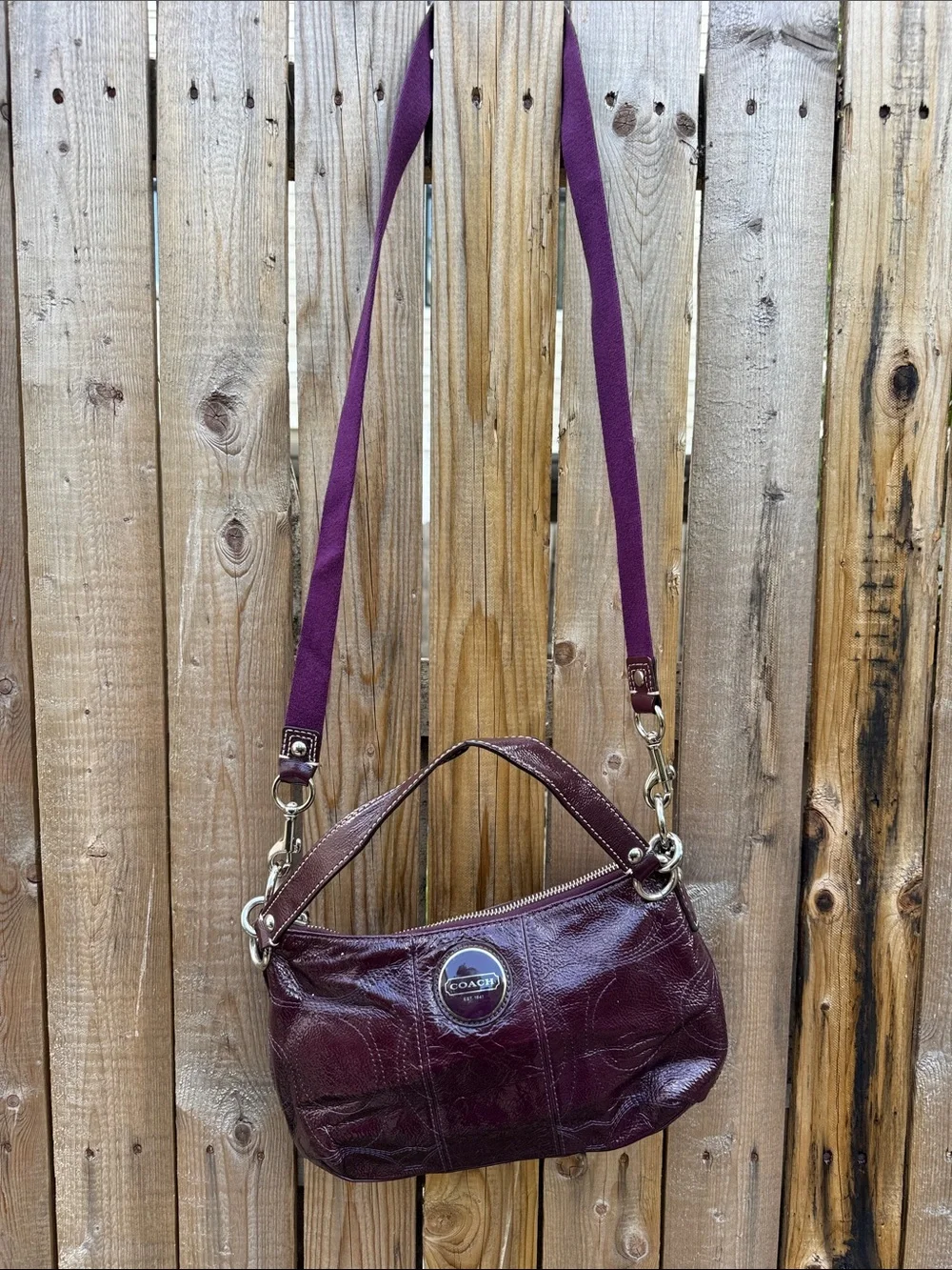 Coach Plum Leather Crossbody with Adjustable Strap